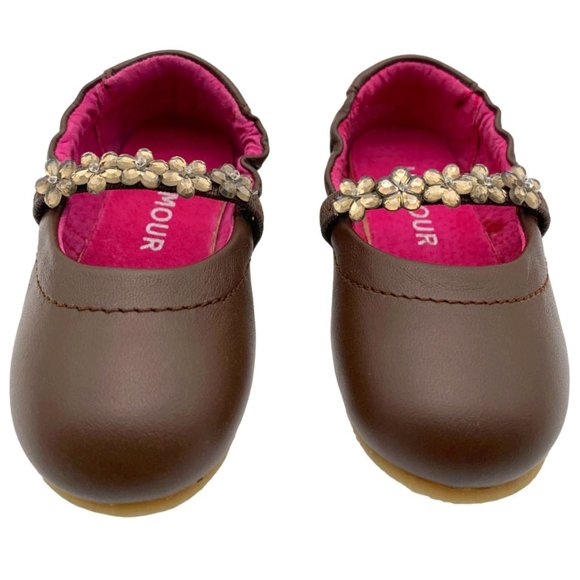 Other - L'Amour Leather Flat With Rhinestone Strap, Toddler 5, Brown